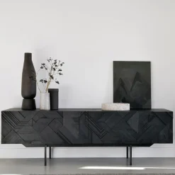 Ethnicraft Tv-Meubel Zwart|TV-meubel Graphic Gevernist Teakhout Zwart