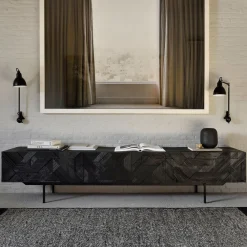 Ethnicraft Tv-Meubel Zwart|TV-meubel Graphic Gevernist Teakhout Zwart