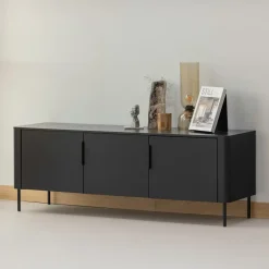 WOOOD Tv-Meubel Zwart|TV-meubel Gunnar Grenenhout, 154cm, Zwevend of staand
