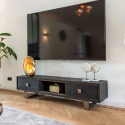 Richmond Interiors Tv-Meubel Zwart|TV-meubel Hunter Eiken, kleur Zwart / , 190cm Goud
