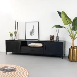 Livingfurn Tv-Meubel Zwart|TV-meubel Kala Mangohout 180cm, kleur Zwart