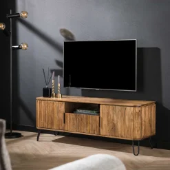 LifestyleFurn Tv-Meubel Hout|TV-meubel Sharmila 135cm, mangohout met metalen pootjes Massief mango zandkleur