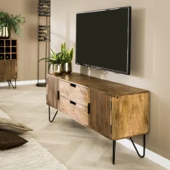 LifestyleFurn Tv-Meubel Hout|TV-meubel Twiggy Mangohout, 135cm Massief mango zandkleur