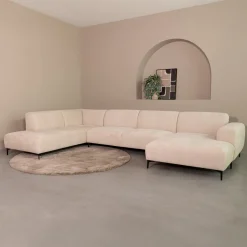 LABEL51 Hoekbank|U-bank Merido Links, 368cm, Raven stof, kleur Naturel