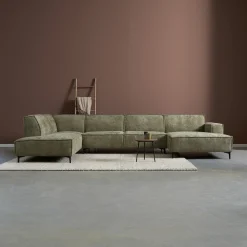 PEPP Interiors Hoekbank|U-Bank River 368cm, Chenille, kleur Groen