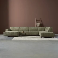 PEPP Interiors Hoekbank|U-Bank River 368cm, Chenille, kleur Groen