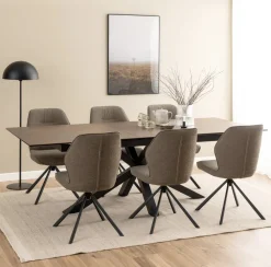 Bendt Uitschuifbare Eettafel|Rechte Eettafel|Uitschuifbare Eettafel Line Keramiek, kleur Bruin