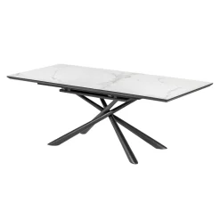 Kave Home Marmeren Eettafel|Rechte Eettafel|Uitschuifbare Eettafel Theone Keramiek met marmerlook, 160-210 x 90cm Wit