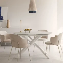 Kave Home Uitschuifbare Eettafel|Ovale Eettafel|Uitschuifbare Eettafel Yodalia Glas, 130-190 x 100cm, kleur Wit