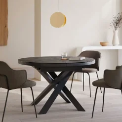 Kave Home Uitschuifbare Eettafel|Ovale Eettafel|Uitschuifbare Eettafel Yodalia keramiek met marmerlook, 130-190 x 100cm Zwart