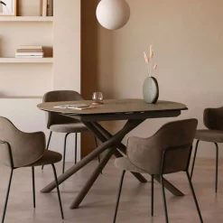 Kave Home Uitschuifbare Eettafel|Ovale Eettafel|Uitschuifbare Eettafel Yodalia Keramiek, 130-190 x 100cm, kleur Bruin