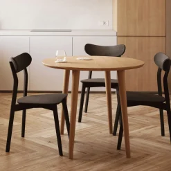 Kave Home Bistrotafels|Uitschuifbare Eettafel|Uitschuifbare Ronde Bistrotafel/Eettafel Oqui Eikenhout, 90-170 x 90cm