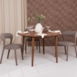 Bendt Uitschuifbare Eettafel|Ronde Eettafel|Uitschuifbare Ronde Eettafel Montreux Walnoot, 115-154 x 115cm, kleur Bruin