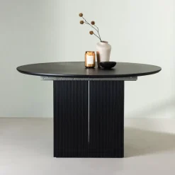 Nohr Uitschuifbare Eettafel|Ronde Eettafel|Uitschuifbare Ronde Eettafel Kalandra MDF, 130-180 x 130cm, kleur Zwart