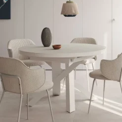 Kave Home Uitschuifbare Eettafel|Ronde Eettafel|Uitschuifbare Ronde Eettafel Vashti Glas, 120-160 x 120cm