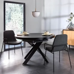 Kave Home Uitschuifbare Eettafel|Ronde Eettafel|Uitschuifbare Ronde Eettafel Vashti Glas, 120-160 x 120cm