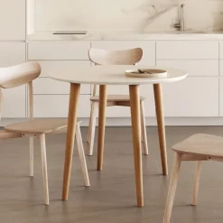 Kave Home Bistrotafels|Uitschuifbare Eettafel|Uitschuifbare Ronde Eettafel Oqui 90 - 170 x 90cm, kleur Wit