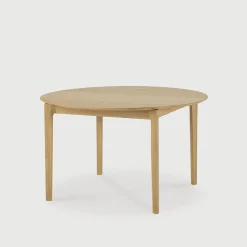 Ethnicraft Uitschuifbare Eettafel|Ronde Eettafel|Uitschuifbare Ronde Eettafel Bok Eikenhout, 129/179 x 129cm