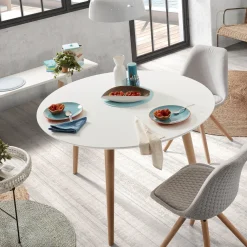 Kave Home Uitschuifbare Eettafel|Ronde Eettafel|Uitschuifbare Ronde Eettafel Oqui, 120 - 200 x 120cm, kleur Wit