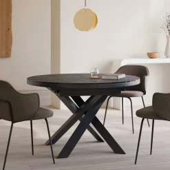 Kave Home Uitschuifbare Eettafel|Ronde Eettafel|Uitschuifbare Ronde Eettafel Vashti Keramiek, 120-160 x 120cm