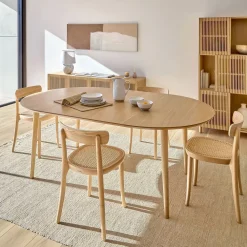 Kave Home Uitschuifbare Eettafel|Ronde Eettafel|Uitschuifbare Ronde Eettafel Oqui 120 - 200 x 120cm, kleur Eiken Naturel