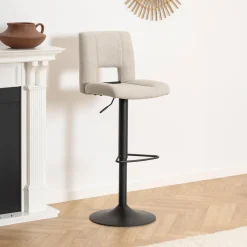 Bendt Barkruk Met Rugleuning|Barkruk Verstelbaar|Verstelbare Barkruk Rut Structuurstof (zithoogte 62-83cm) Beige