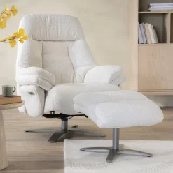 Eleonora Fauteuil Stof / Textiel|Fauteuil Bouclé / Teddy|Verstelbare Fauteuil Caleb Met voetenbank, Bouclé