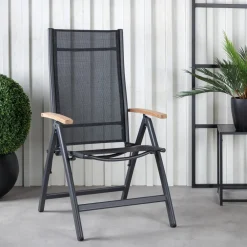 Nohr Verstelbare Tuinstoelen|Verstelbare Tuinstoel Taysha Textileen en teak Zwart