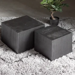 WOOOD Zwarte Bijzettafel|Bijzettafels Set|Vierkante Bijzettafel Sanne Set van 2 stuks, kleur Zwart