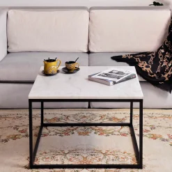 Artistiq Living Vierkante Salontafel|Vierkante Salontafel Rodrigo Wit Marmer en Staal, 75cm