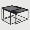 Ethnicraft Vierkante Salontafel|Salontafel Set|Vierkante Salontafel Tray Gelakt Hout, Set van 2 stuks