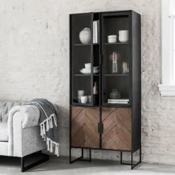 DTP Home Buffetkasten & Vitrinekasten|Vitrinekast Criss Cross Hout en staal, 185 x 80cm Naturel