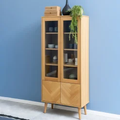 Bendt Buffetkasten & Vitrinekasten|Vitrinekast Ebbe Visgraat Eiken, 80 x 178cm Hout