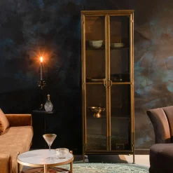 Dutchbone Buffetkasten & Vitrinekasten|Vitrinekast Gertlush Antique Brass, 184 x 63.5cm Goud
