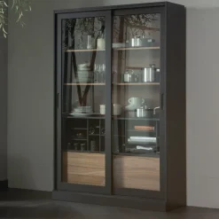 WOOOD Buffetkasten & Vitrinekasten|Vitrinekast James Grenenhout, 200 x 125cm Zwart