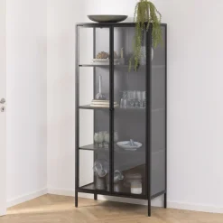 Bendt Buffetkasten & Vitrinekasten|Vitrinekast Lua metaal, 80 x 160cm Zwart