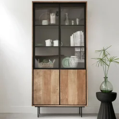 DTP Home Buffetkasten & Vitrinekasten|Vitrinekast Metropole Teakhout, 210 x 100cm Naturel