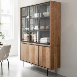 DTP Home Buffetkasten & Vitrinekasten|Vitrinekast Metropole Teakhout, 210 x 140cm Naturel