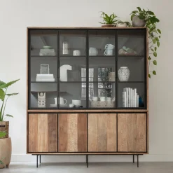 DTP Home Buffetkasten & Vitrinekasten|Vitrinekast Metropole Teakhout, 210 x 180cm Naturel