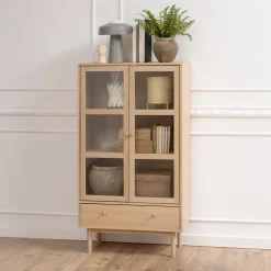 Bendt Buffetkasten & Vitrinekasten|Vitrinekast Ove Eiken Whitewash, 145 x 80cm Wit