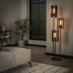 LifestyleFurn Vloerlampen|Vloerlamp Allyse 3-lamps, kleur Artic zwart