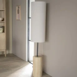 By-Boo Vloerlampen|Vloerlamp Amara Travertin en Linnen, 145cm Natuurlijk