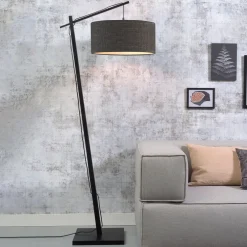GOOD&MOJO Vloerlampen|Vloerlamp Andes Zwart, Bamboe en Eco linnen