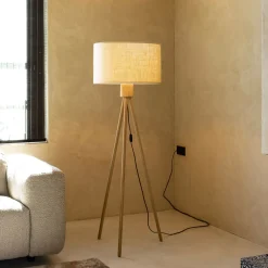 Zuiver Vloerlampen|Vloerlamp Fan Bamboo Bamboe en linnen, 155cm