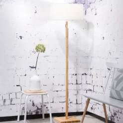 GOOD&MOJO Vloerlampen|Vloerlamp Fuji Bamboe en Eco linnen