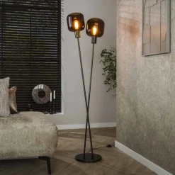 LifestyleFurn Vloerlampen|Vloerlamp Gill 2-lamps, kleur Sienna brown
