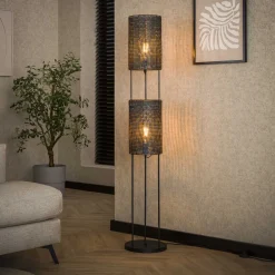 LifestyleFurn Vloerlampen|Vloerlamp Goran 2-lamps Zwart bruin