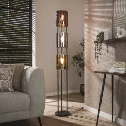LifestyleFurn Vloerlampen|Vloerlamp Harout Glas, 3-lamps Artic zwart