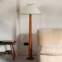 Dutchbone Vloerlampen|Vloerlamp Horace Katoen en eikenhout