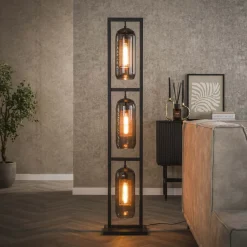 LifestyleFurn Vloerlampen|Vloerlamp Jaida kleur Smoke Artic zwart